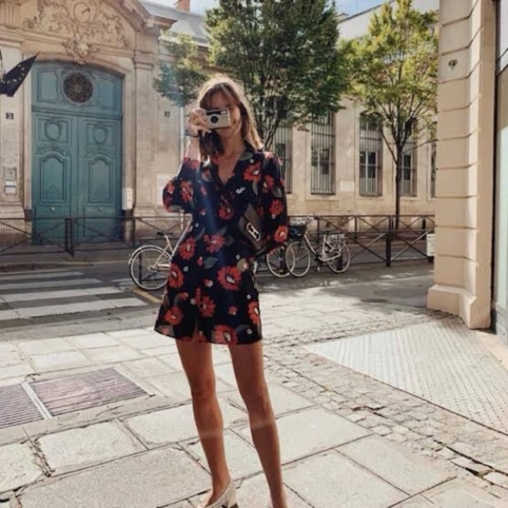 Realisation Par Black and Red Floral Dress silk long sleeve